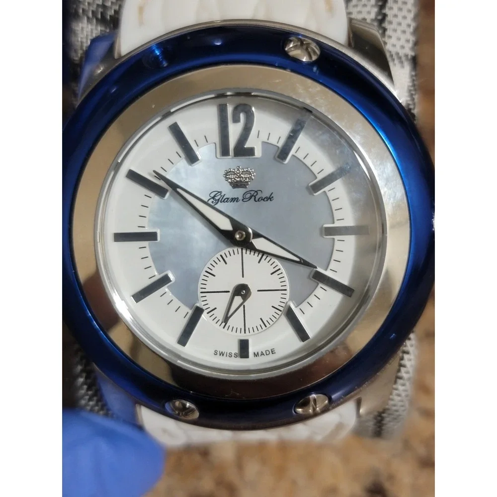 Glam Rock Watch--Miami Collection Blue White Strap 100M WORKING READ DESCRIPTION
